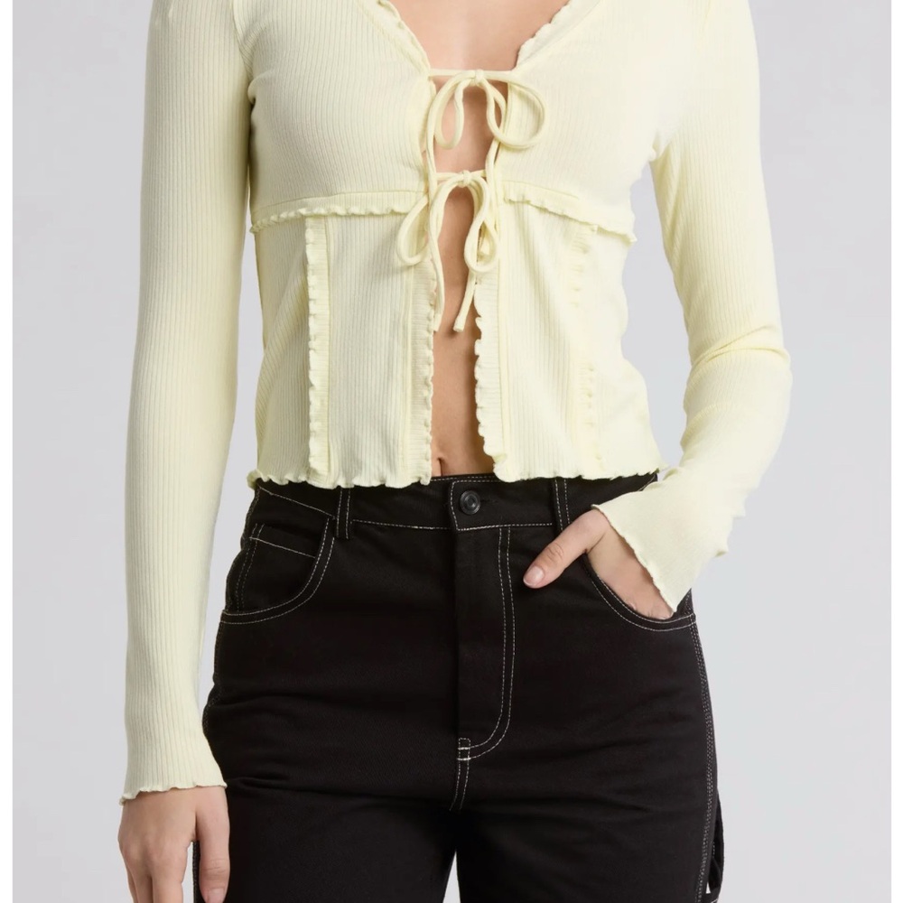 Elodie Baby Yellow Tie Front Long Sleeve Crop Top